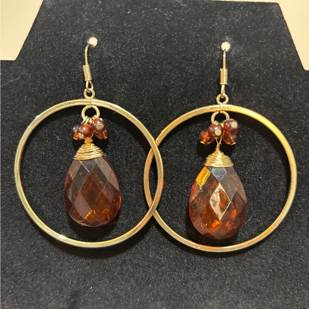 Elegant Gold and Brown Drop Earrings